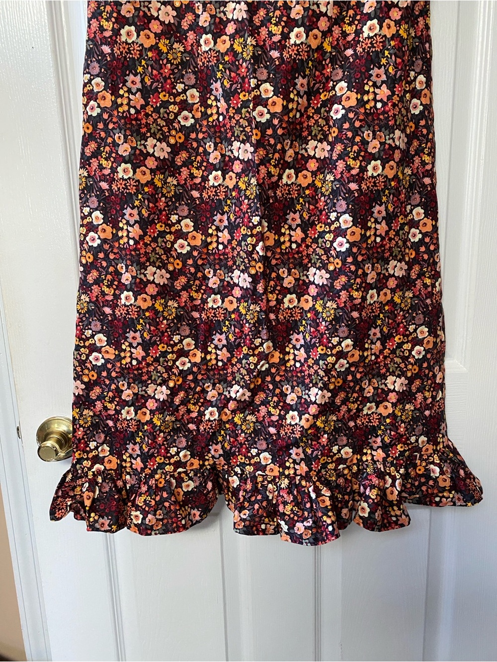 Handmade Cotton Dark Floral Print Ruffle Trim Dress - Picture 5 of 16